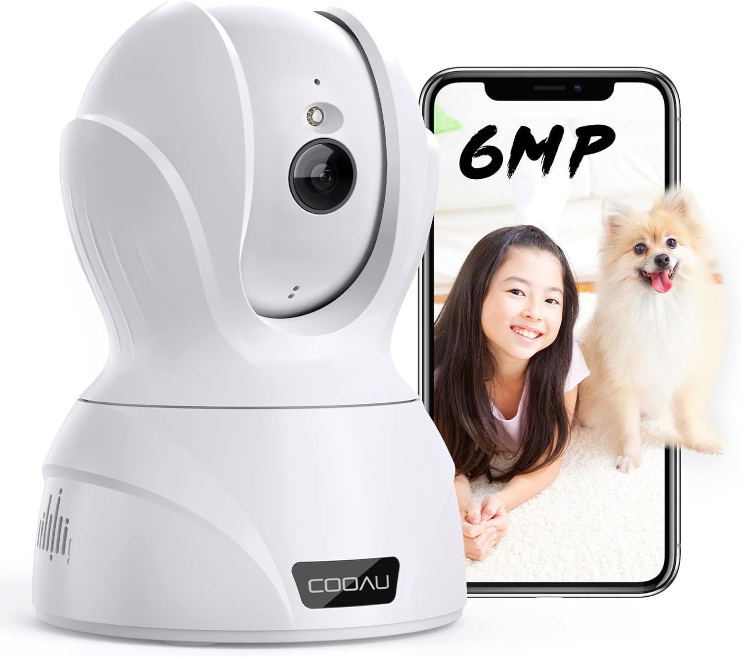 【高精細600万画素・無線/有線接続 】 COOAU ネットワークカメラ ペットカメラ 6MP IP防犯監視カメラ 室内カメラ 留守番 ベビーモニター老人介護見守りカメラ WiFi強化 遠隔操作 暗視機能強化 AI知能動体検知 双方向通話 24時間全日録画 自動追跡 警報通知 猫/犬/老人見守り